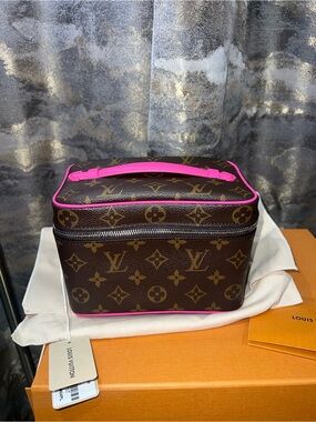 Louis Vuitton Nice Mini Mac LVC rose Monogram Cosmetic Case with Hot Pink Trim
